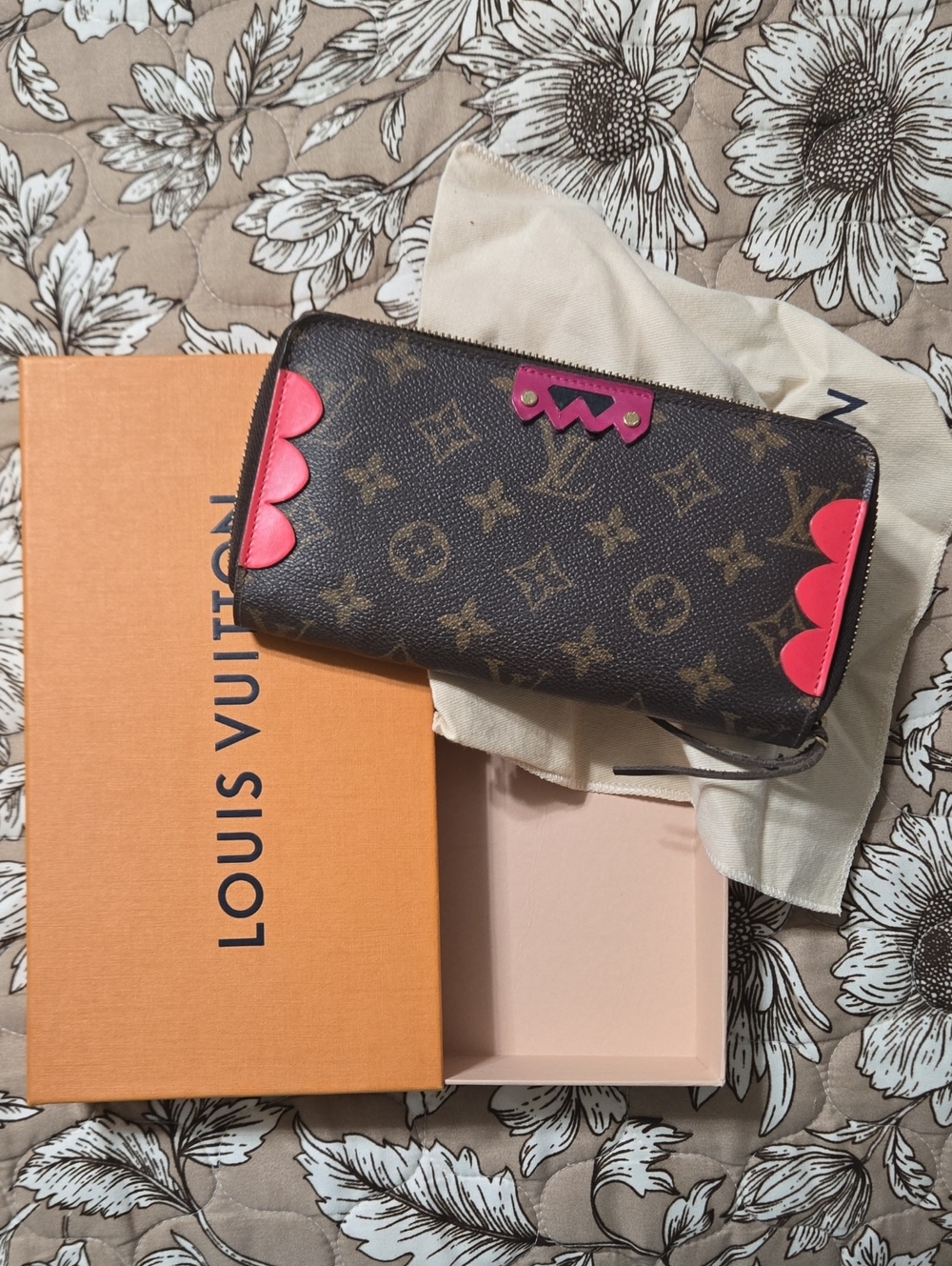 Louis Vuitton Limited Edt Brown Monogram Zip-Around Wallet with Pink Trim